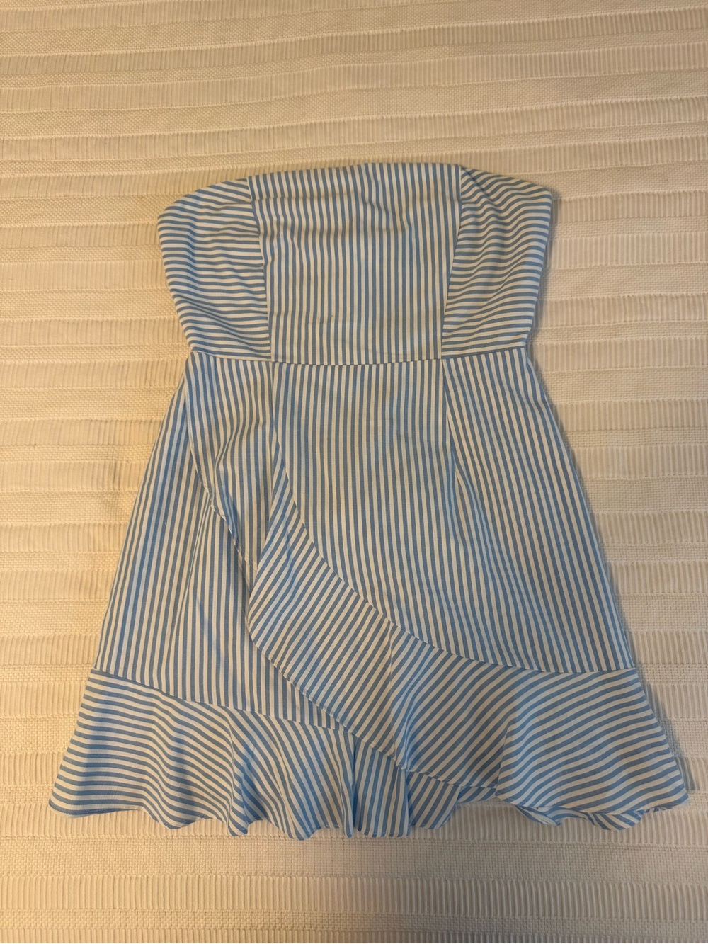 superdown Blue and White Striped Strapless Mini Dress